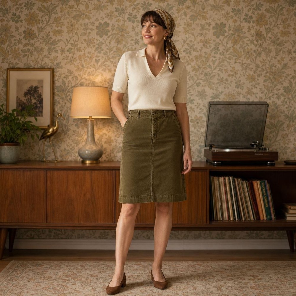 Eddie Bauer Corduroy Pencil Skirt Womens 10 Olive Green Vintage Academia Skirt